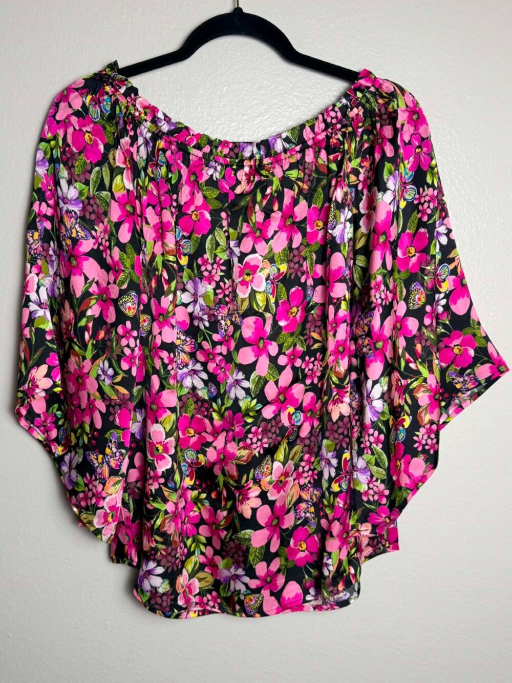 Hale Bob Vibrant Pink Floral Off-Shoulder Blouse - Picture 8 of 8